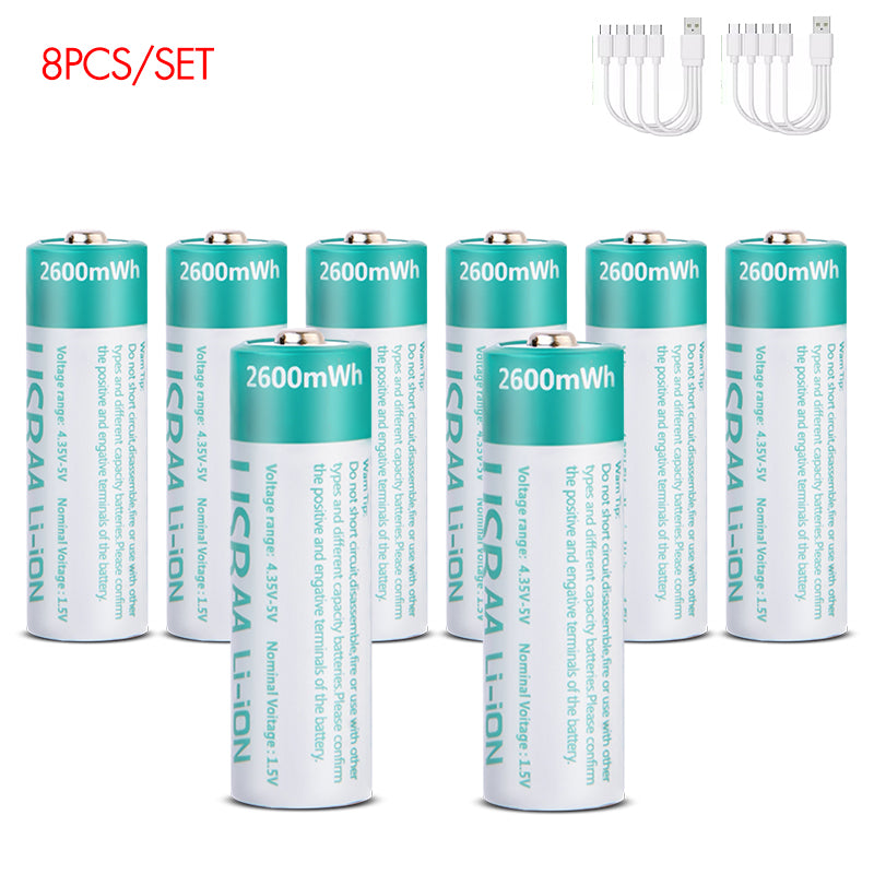 AA Rechargeable Li-ion Battery 1.5V 2600mWh-8PCS/SET