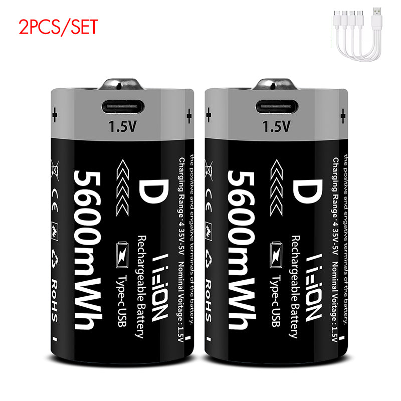 D-Cell Rechargeable Li-ion Battery 1.5V 5600mWh-4PCS/SET