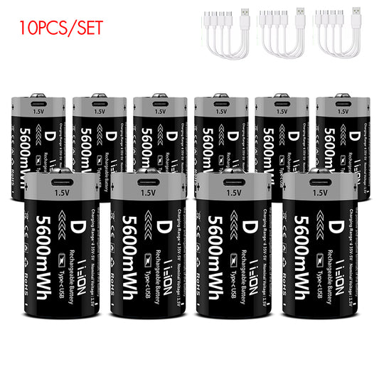D-Cell Rechargeable Li-ion Battery 1.5V 5600mWh-10PCS/SET