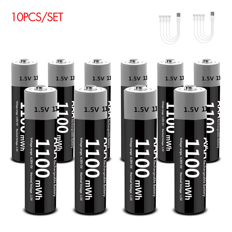 1.5V AAA 1100mWh USB Type-C Rechargeable Lithium Battery-10PCS/SET