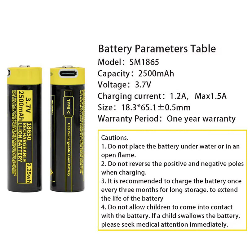 18650 Rechargeable Li-ion Battery 3.7V 2500mWh-4PCS/SET