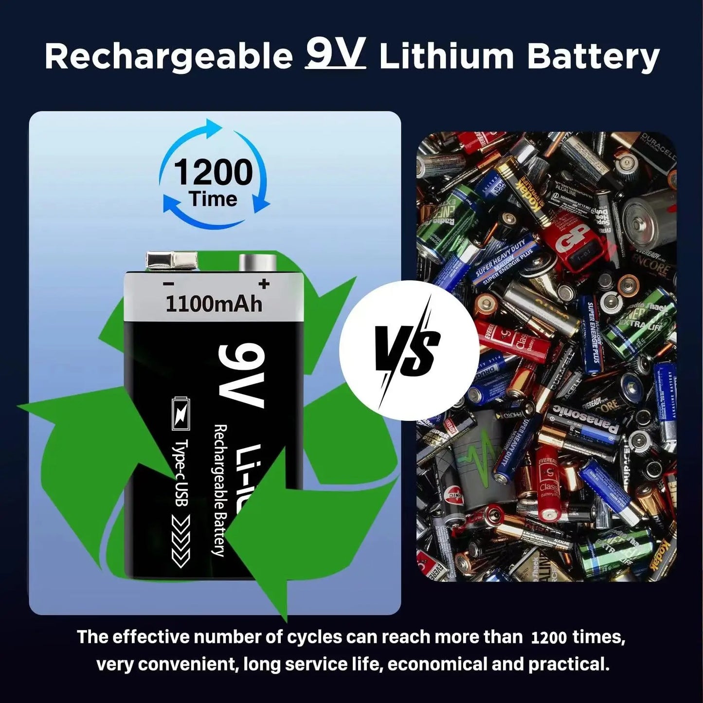 9V Rechargeable Li-ion Battery 9V 1100mWh-4PCS/SET