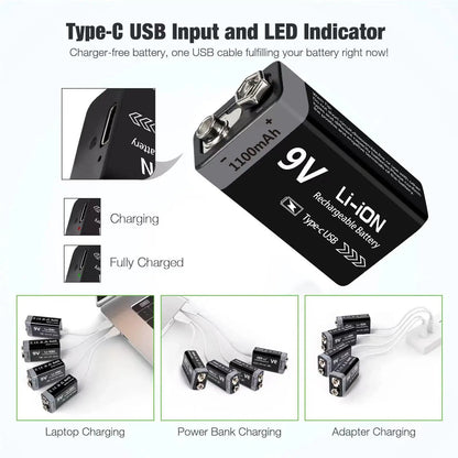 9V Rechargeable Li-ion Battery 9V 1100mWh-4PCS/SET