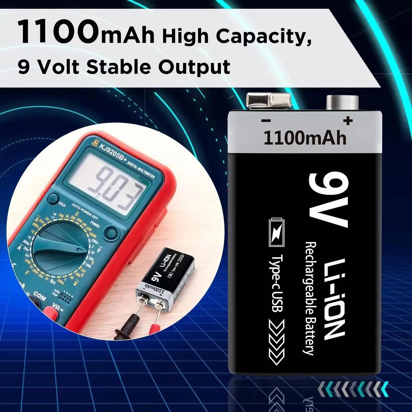 9V Rechargeable Li-ion Battery 9V 1100mWh-4PCS/SET