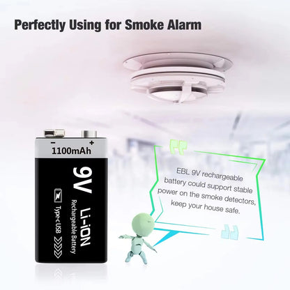 9V Rechargeable Li-ion Battery 9V 1100mWh-4PCS/SET