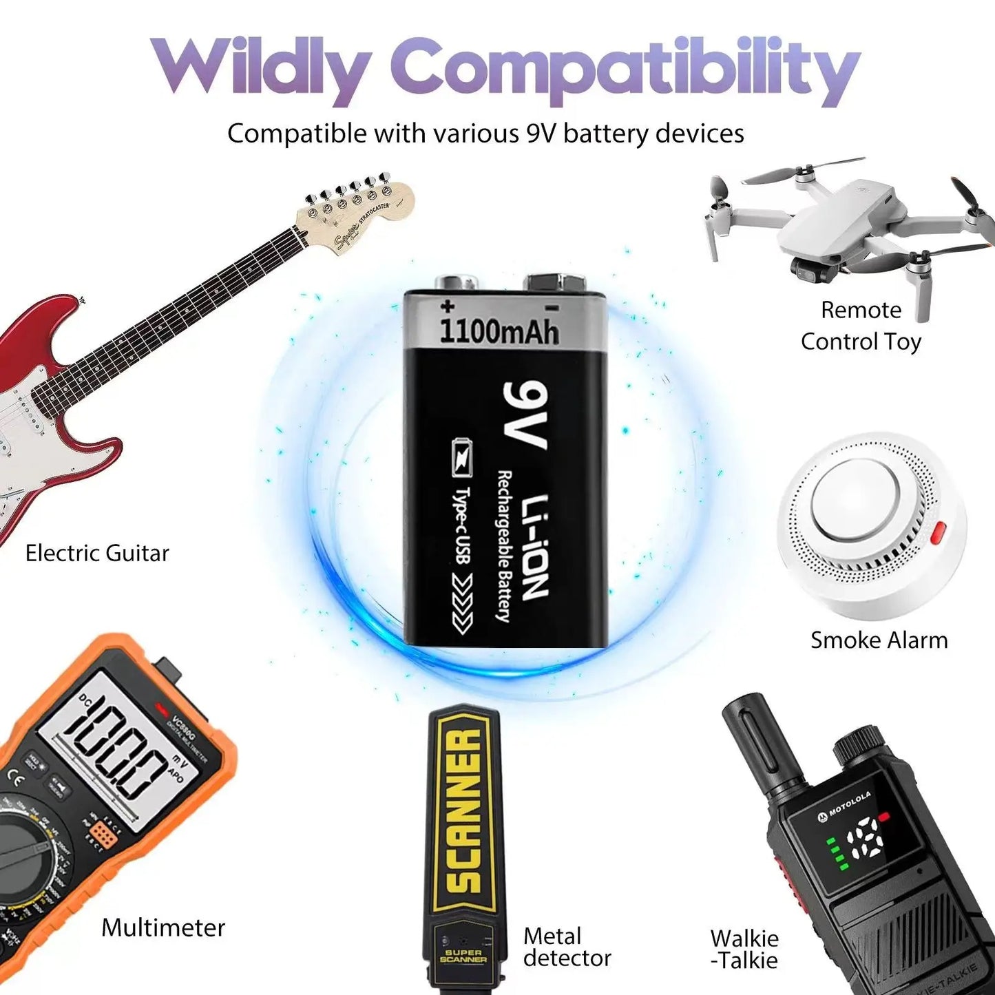 9V Rechargeable Li-ion Battery 9V 1100mWh-4PCS/SET