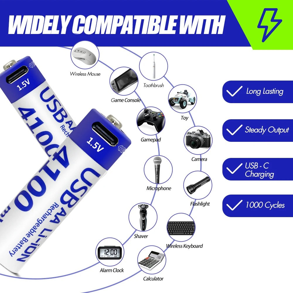 AA Rechargeable Li-ion Battery 1.5V 4100mWh-10PCS/SET