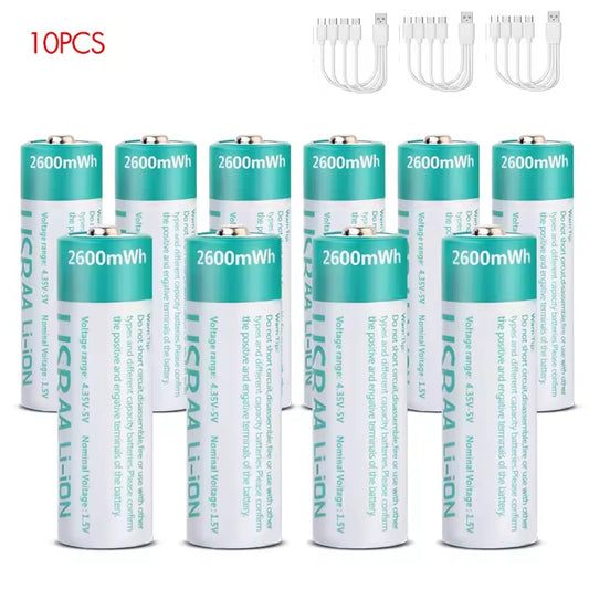 AA Rechargeable Li-ion Battery 1.5V 2600mWh-10PCS/SET