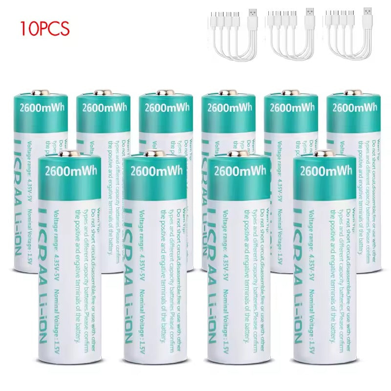 AA Rechargeable Li-ion Battery 1.5V 2600mWh-10PCS/SET