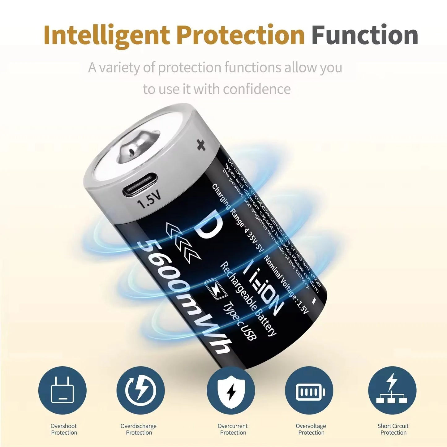 D-Cell Rechargeable Li-ion Battery 1.5V 5600mWh-4PCS/SET
