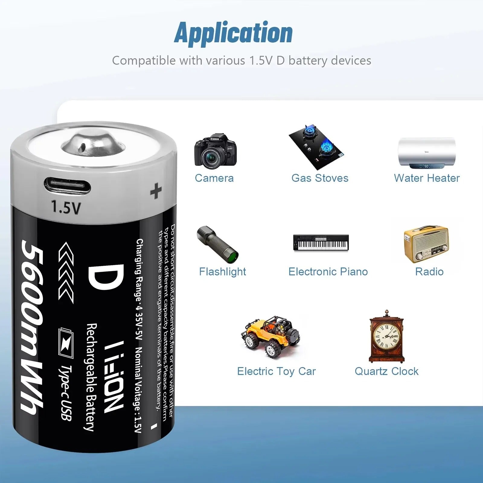 D-Cell Rechargeable Li-ion Battery 1.5V 5600mWh-8PCS/SET