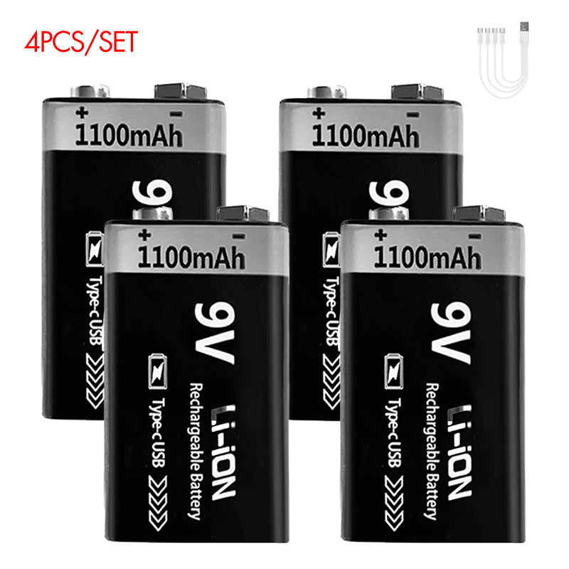 9V Rechargeable Li-ion Battery 9V 1100mWh-4PCS/SET