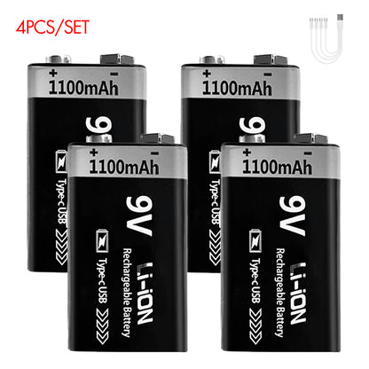 9V Rechargeable Li-ion Battery 9V 1100mWh-4PCS/SET