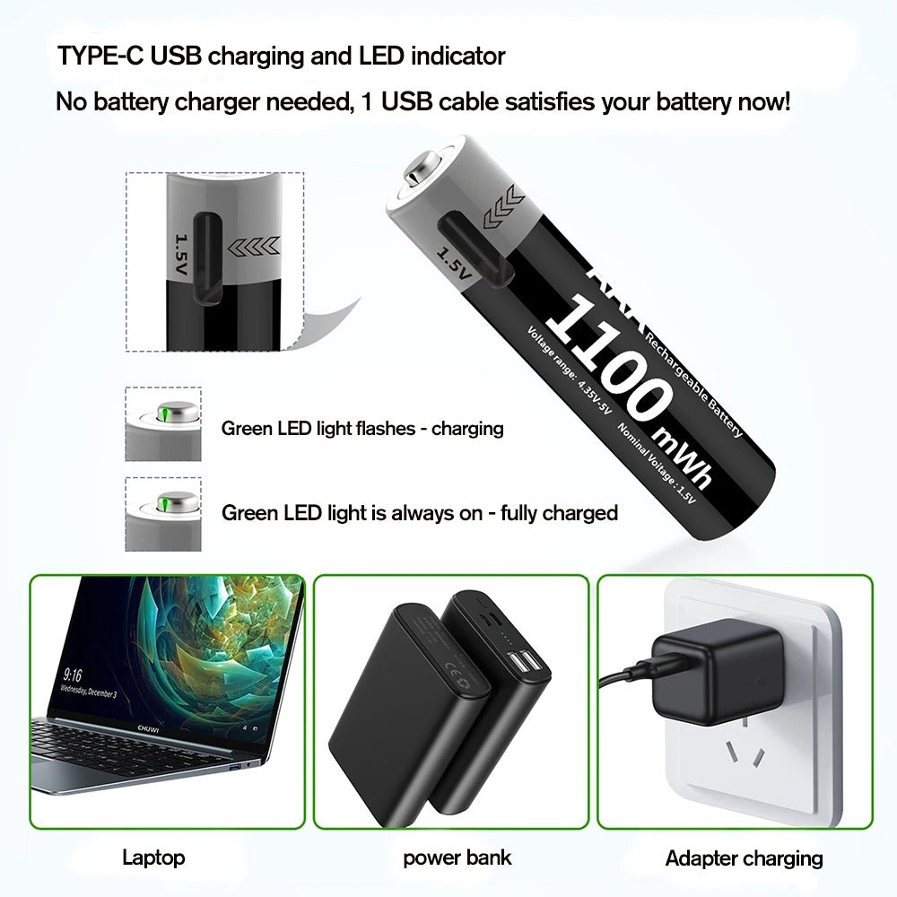 AA Rechargeable Li-ion Battery 1.5V 1100mWh-10PCS/SET