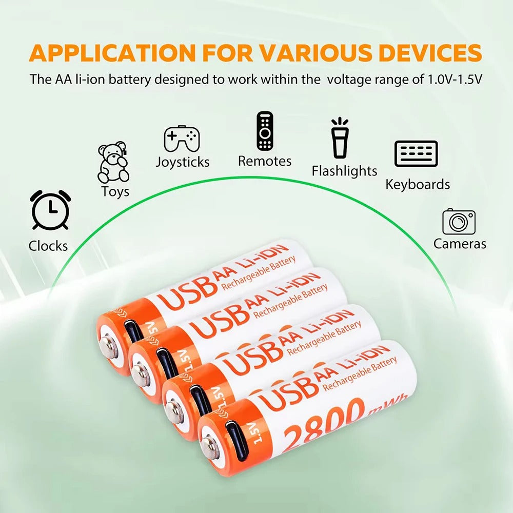 AA Rechargeable Li-ion Battery 1.5V 2800mWh-10PCS/SET