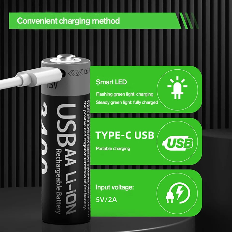 AA Rechargeable Li-ion Battery 1.5V 3400mWh-10PCS/SET