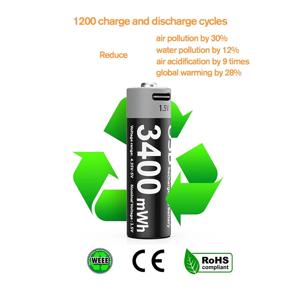 AA Rechargeable Li-ion Battery 1.5V 3400mWh-4PCS/SET