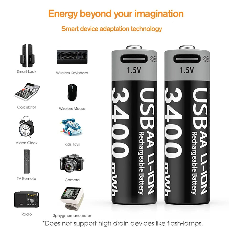 AA Rechargeable Li-ion Battery 1.5V 3400mWh-4PCS/SET
