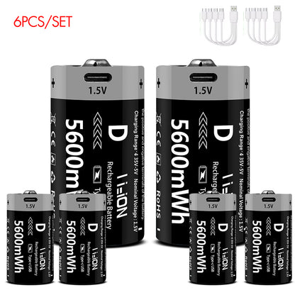 D-Cell Rechargeable Li-ion Battery 1.5V 5600mWh-4PCS/SET