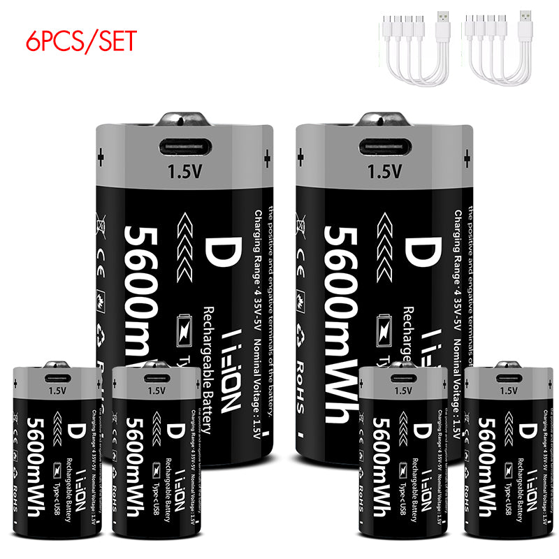 D-Cell Rechargeable Li-ion Battery 1.5V 5600mWh-8PCS/SET