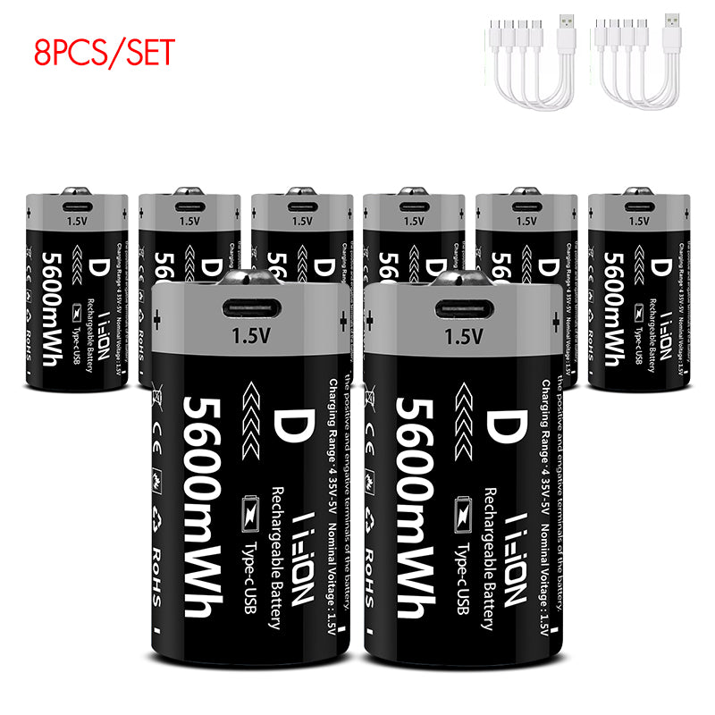 D-Cell Rechargeable Li-ion Battery 1.5V 5600mWh-8PCS/SET