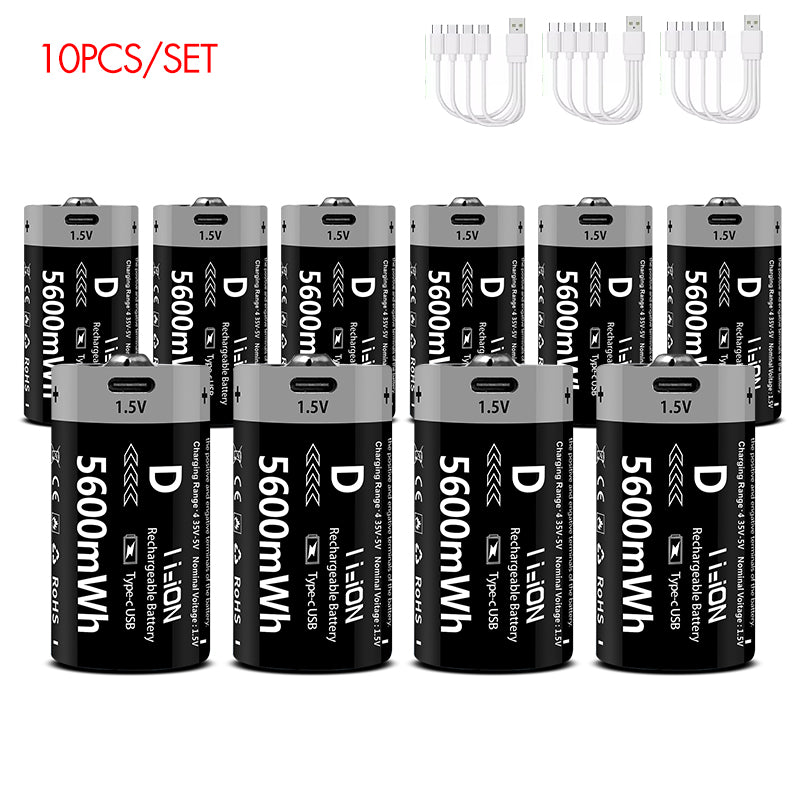 D-Cell Rechargeable Li-ion Battery 1.5V 5600mWh-10PCS/SET