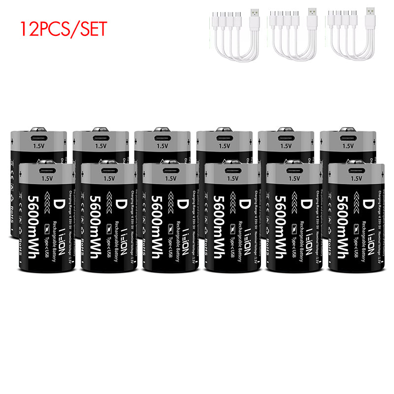 D-Cell Rechargeable Li-ion Battery 1.5V 5600mWh-8PCS/SET