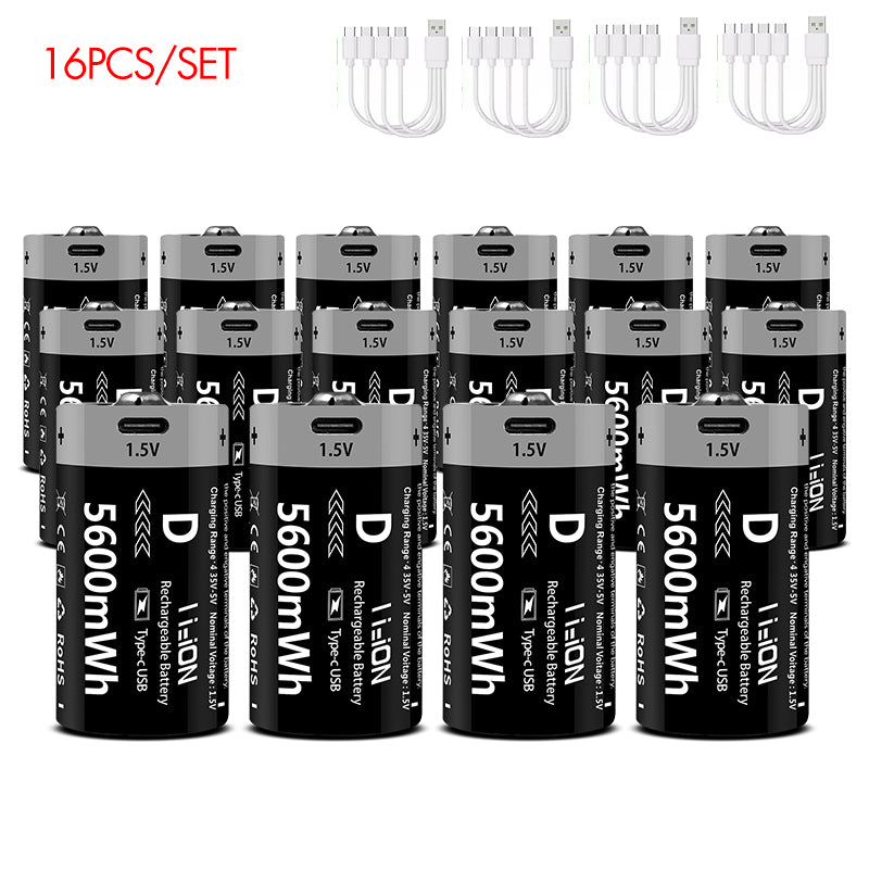 D-Cell Rechargeable Li-ion Battery 1.5V 5600mWh-8PCS/SET